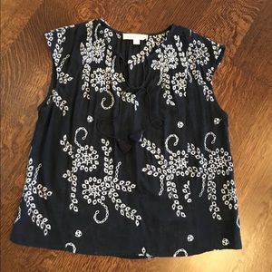 Love Stitch Navy Blue top with White Embroidery